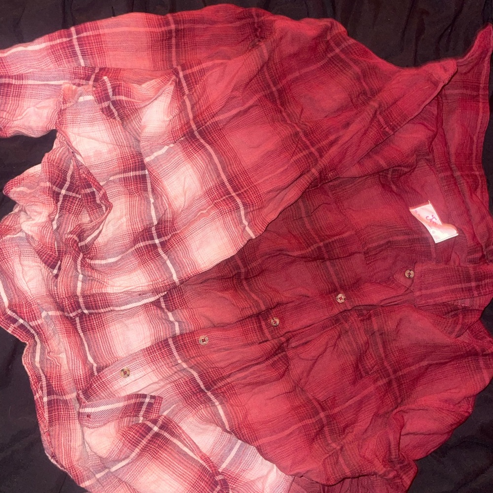 Bleached red plaid button up flannel